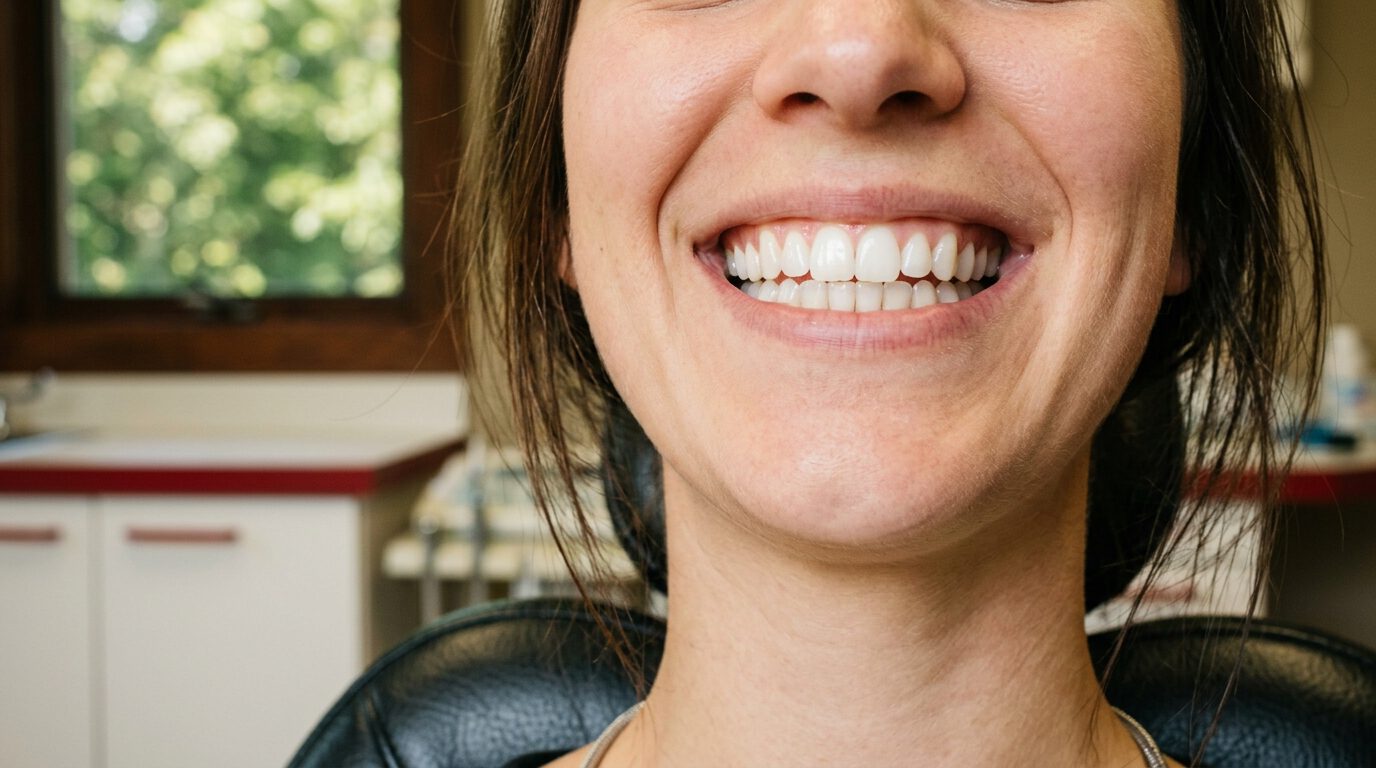 Strahlend weißes Lächeln nach professioneller Zahnreinigung